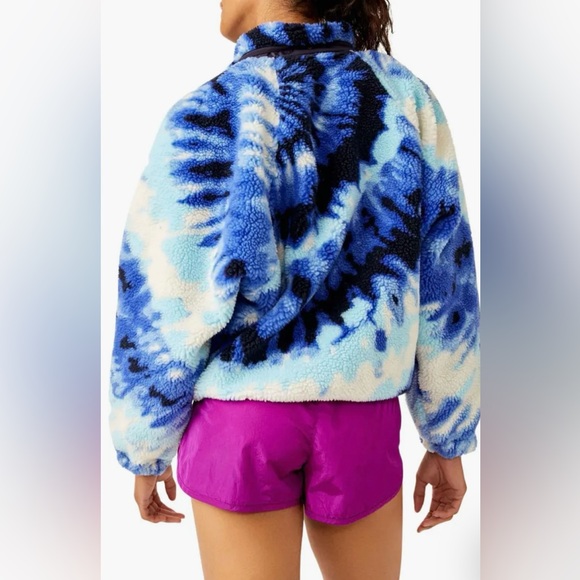 NWT! Free People Rocky Ridge Fleece Pullover in Ocean Tie Dye / Size XS - Picture 2 of 10